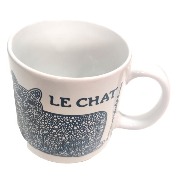 Vintage Taylor & Ng 1972 Le Chat Coffee Mug Blue Cat Mouse Yarn San Francisco - Picture 1 of 9